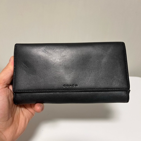 Coach Legacy Black Vintage Trifold Wallet Checkbook Pocket Zip Around - Picture 1 of 12